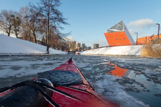 Guided Winter Kayak Tour in Gdańsk & Hot Chocolate Treat - The Crane from a kayak