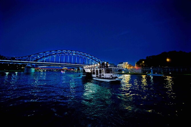 Krakow by night 60 minutes cruise The Vistula River Krakow - The boat, bar, seating, and comfort