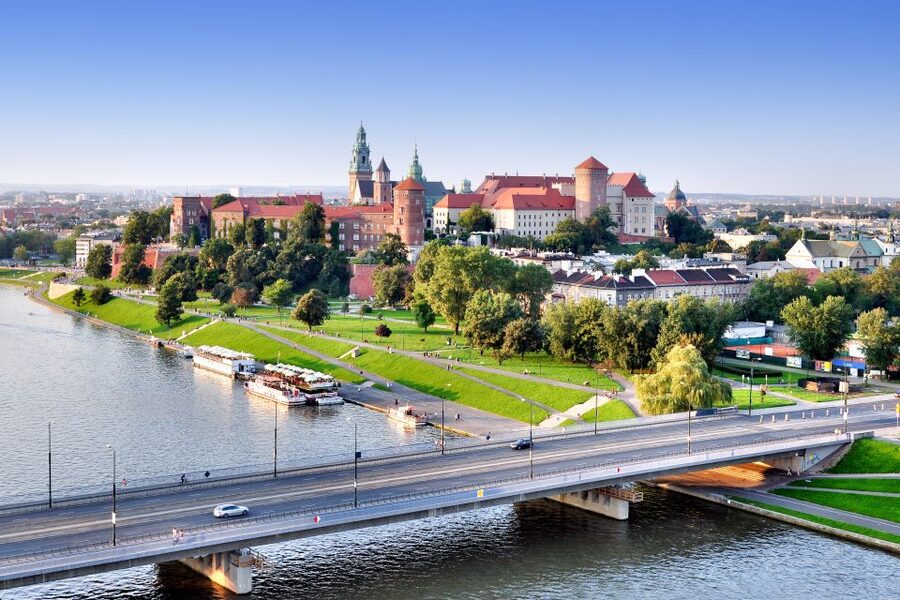 The Wawel hill and the Vistula bend seen from the Debnicki bank